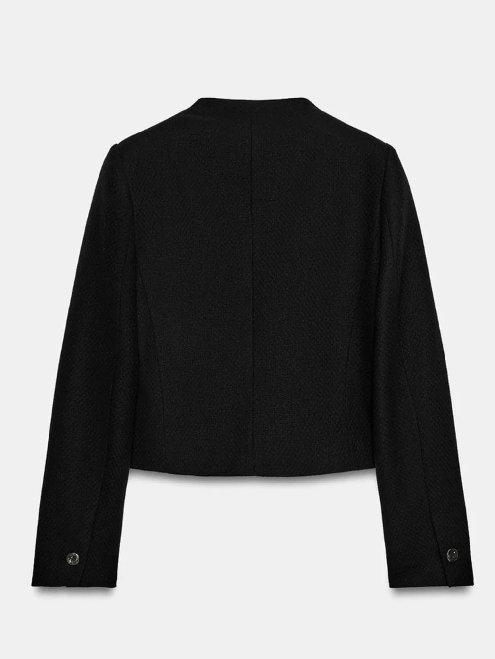 Zara Classic Black Cropped Jacket with Pearl Buttons